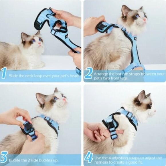 CAT HARNESS AND LEASH SET ADJUSTABLE BLUE MEDIUM - Picture 4 of 13